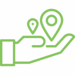 Das Bild zeigt eine ausgestreckte Hand. Darüber befinden sich symbolisch zwei Standorte.